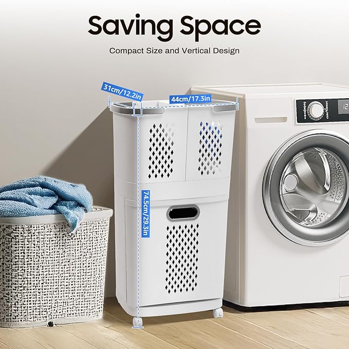 Bathroom Laundry Basket 2 Layer Clothes Storage Basket Household Bathroom Simple Storage Shelf Kitchen Shelf Fruit Stand with Wheels Vertical Standing Storage Basket Stand