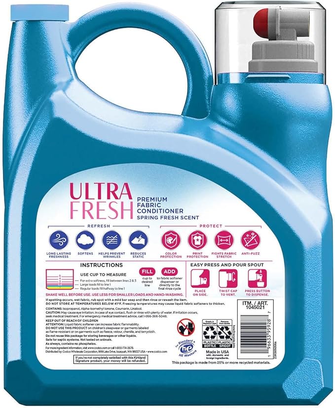 Kirkland Signature Ultra Fresh Premium Fabric Softener, Spring Fresh, 187 Fl Oz