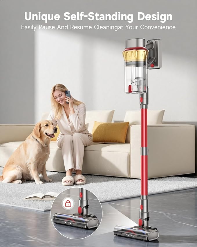 AIPOWAY Vacuum Cleaners for Home, 650W 55KPA Cordless Vacuum Cleaner, 75 Mins 2L Double Dustcup Stick Vacuum Cordless Rechargeable, Anti-Tangle & Wall Mount Charging, for Hard Floors Carpet Pet Hair