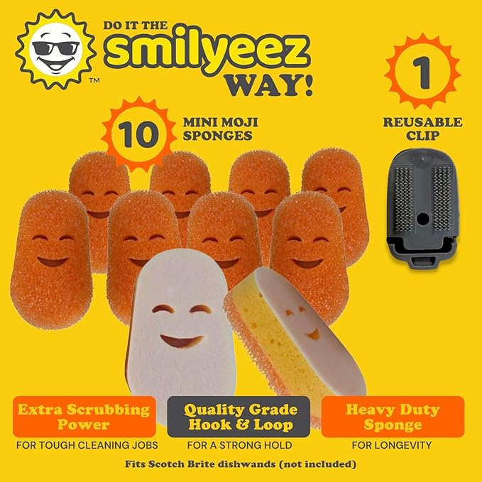 Smilyeez No Plastic Mini Moji Scrubbing Sponge Refills for Scotch Brite Dishwand (10 Pack)