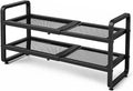SNTD Shoe Rack - Expandable Shoe Organizer for Closet, Adjustable Metal Shoe Shelf Storage, Stackable Long Shoe Stand Holder for Garage, Entryway, Door Entrance (Black, 2-Tier)