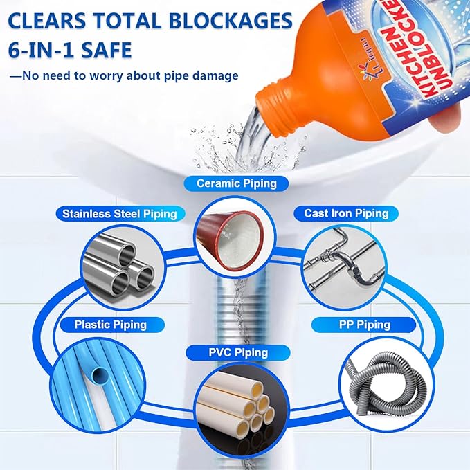 Liapu Liquid Plumber Drain Cleaner, Drain Clog Remover, Kitchen Strength Hair Eliminator Gel Clog Remover Bathroom Cleaning Supplies for All Septic Systems And Pipes, 16 Ounce