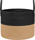 JMvicyroam 65L Extra Large Blanket Basket for Living Room - Woven Cotton Rope Laundry Hamper with Reinforced Handles - Storage Bin for Pillows, Comforters & Toys - Machine Washable,Black&Jute