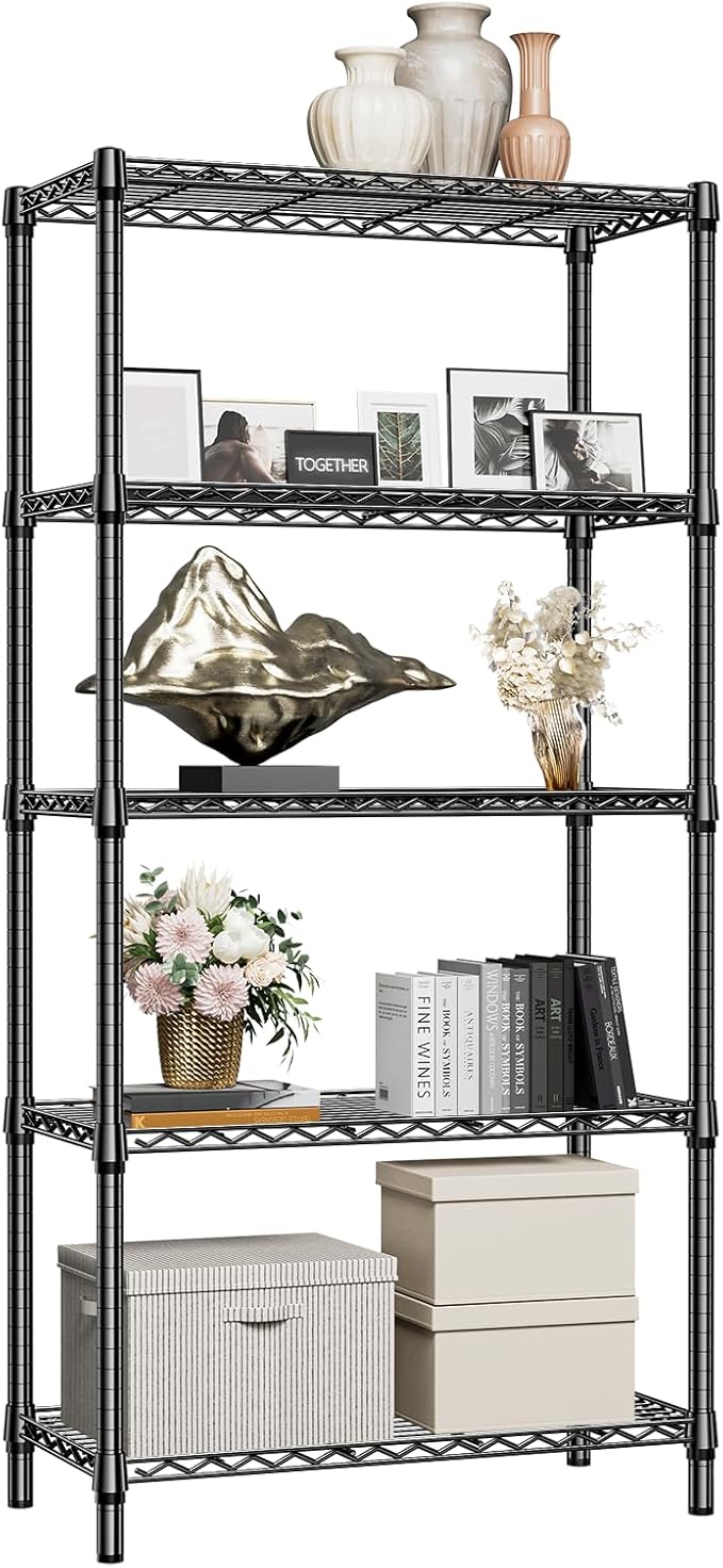 M MZG 1250 lbs 5 Tier Shelf Metal Storage Shelves Shelving Wire Rack Heavy Duty Closet Organizers for Garage Kitchen Bathroom Laundry Black 15.7" D x 33.5" W x 68.5" H