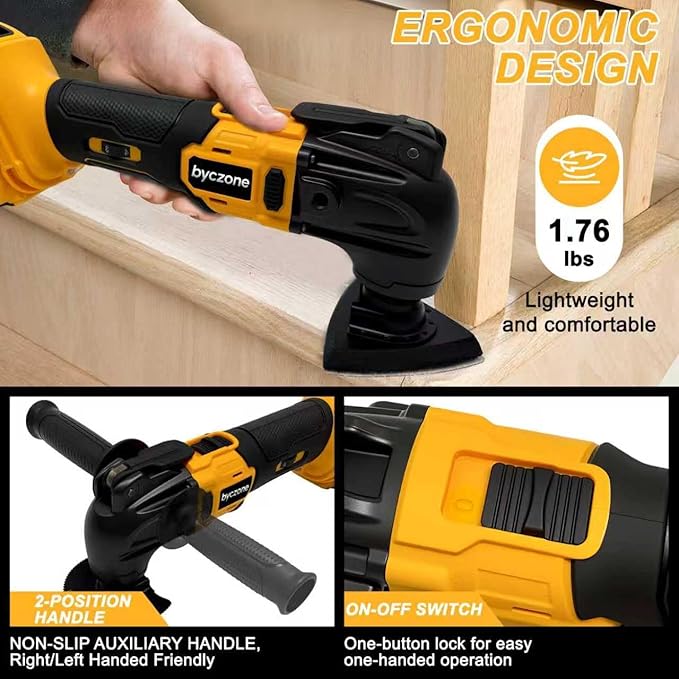 Cordless Oscillating Multitool Compatible with DeWalt 20V Max Battery, Tool Only, 6 Speeds 8,500-21,000 RPM, Bulit-in LED Light, 22 Accessories, Oscillating Power Tools for Scraping Cutting Sanding