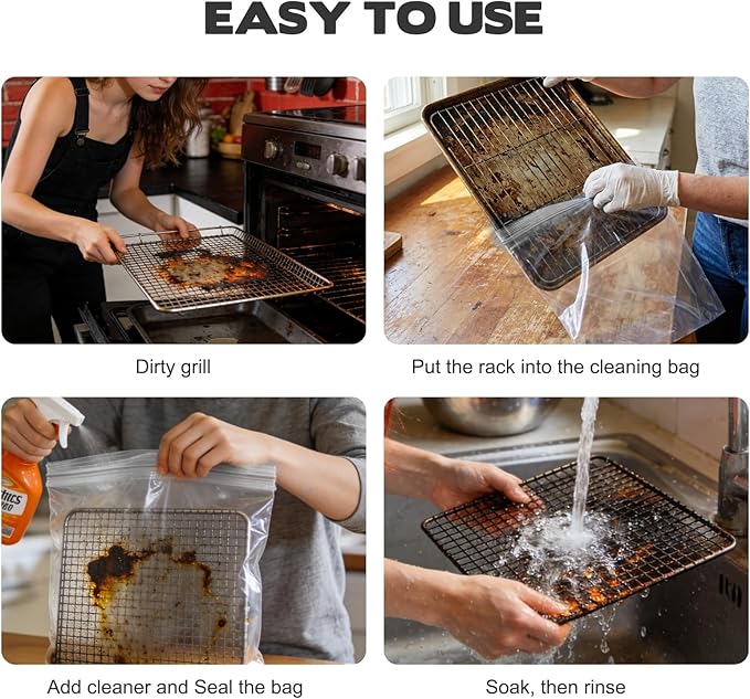 8 Pack Oven Rack Cleaning Bags, Thickened No Scrub Oven Rack Cleaning Bags Simple to Use Heavy Duty Reusable Leak-Resistant Bags for Deep Soaking Removable Metal Rack, Grill Grates, BBQ Racks
