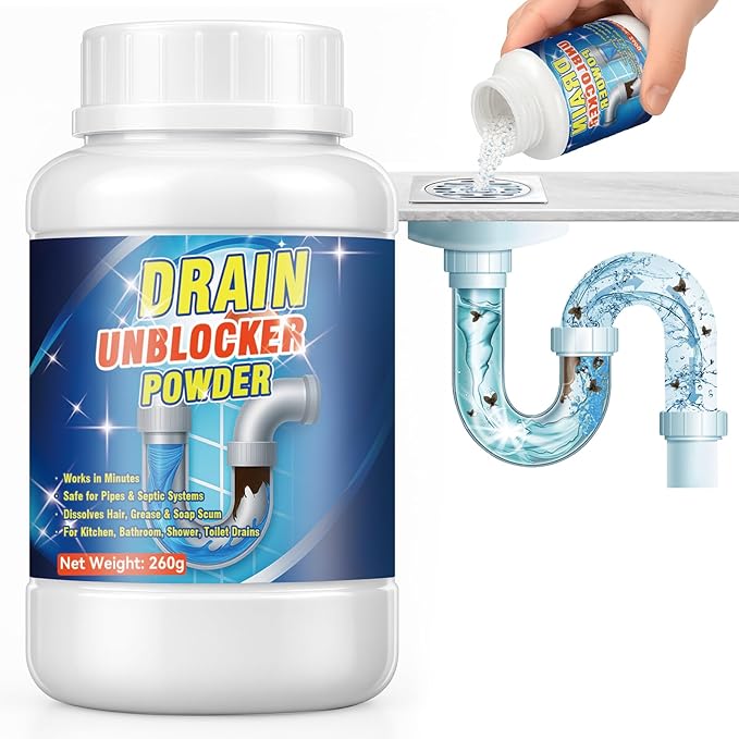 Drain Cleaner Powder, Powerful Drain Clog Remover, Sink and Drains cleaner to Dissolve Clogs, Drains Opener Removes Hair, Grease, Soap Scum and Food Residue, Safe for Pipes and Septic Systems