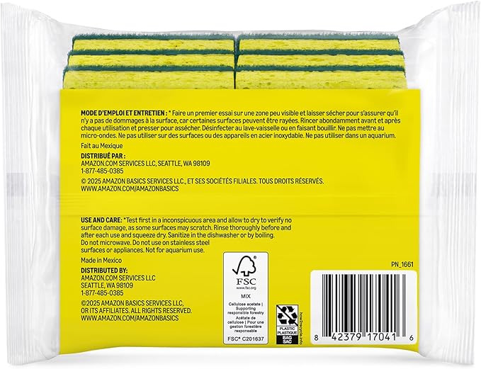 Amazon Basics Heavy Duty Sponges, Yellow/Green, 12-Pack (2 Packs of 6), Packaging May Vary