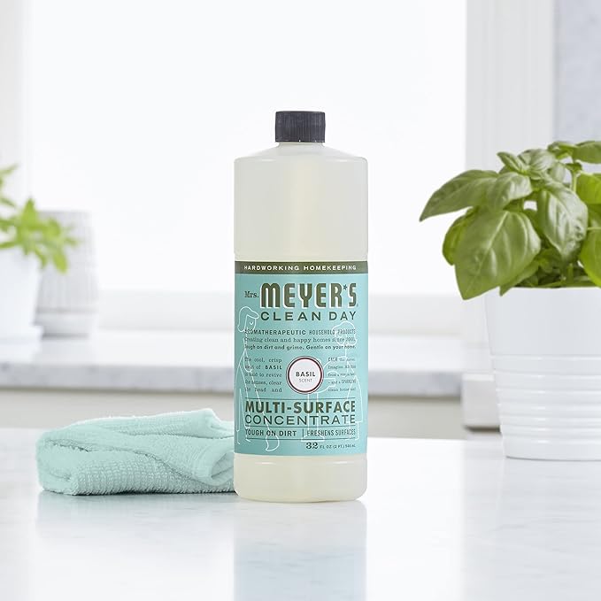 MRS. MEYER'S CLEAN DAY Multi-Surface Cleaner Concentrate, Use to Clean Floors, Tile, Counters, Basil, 32 fl. oz (Pack of 2)