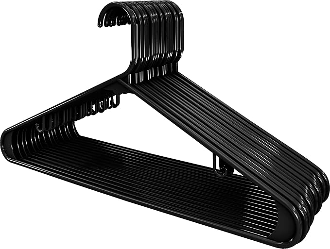 Utopia Home Plastic Hangers 100 Pack - Space Saving Clothes Hanger - Durable & Strong Closet Organizers and Storage with Built-in Strap Hooks - Essential for Shirts, Pants, Skirts & Coats (Black)