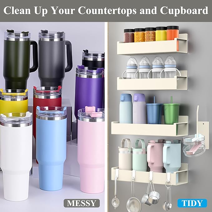 Magnetic Water Bottle Holder for Refrigerator, Cup Holder Organizer for Stanley and Tumbler for Kitchen, 4 Pack, Cream White