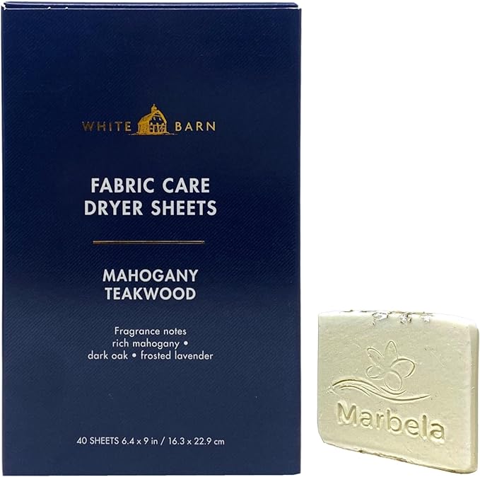 Bath & Body Works Mahogany Teakwood Fabric Care Dryer Sheets - Box of 40 sheets - with a Natural Oats Sample Soap