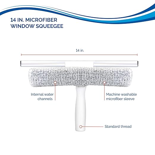 Unger 12” Outdoor Window Scrubber and Squeegee Kit with 5’ Telescopic Pole for High Access, Cleaning Supplies for Mirrors and Glass Surfaces, Machine Washable Sleeve