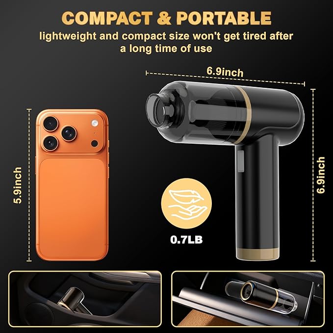 Cozylady Cordless Car Vacuum Cleaner,300000PA Brushless Handheld Vacuum, 6-in-1 Rechargeable&Portable Handheld Vacuum Cleaner for Auto Interior Pet Hair, Home, Office, Kitchen