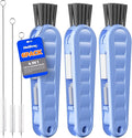 6 Pack Holikme 4 in 1 Cup Lid Cleaning Brush Set with 3 Straws, Multifunctional Bottle Brush, Silicone Cup Lid Gap Cleaner, Durable Bristle Crevice Cleaning Brush, Blue