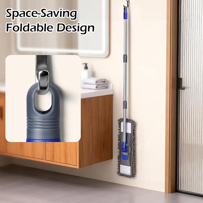 MASTERTOP Microfiber Mop for Floor Cleaning, Flat Dust Mop for Home and Kitchen, Adjustable Stainless Steel Handle with 4 Washable Pads&1 Cleaning Scrape for Hardwood, Vinyl