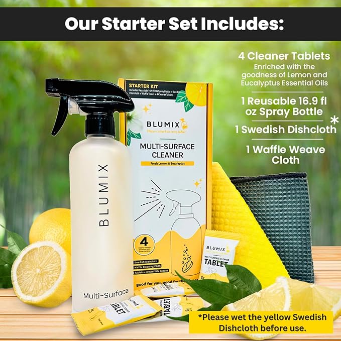 Multi-Surface Cleaner Refill Starter Set – 4 Count + Spray Bottle | Eco-Friendly, Biodegradable, Plastic-Free Cleaning Refills and Spray Bottle – All-Purpose (Spray Bottle Included)