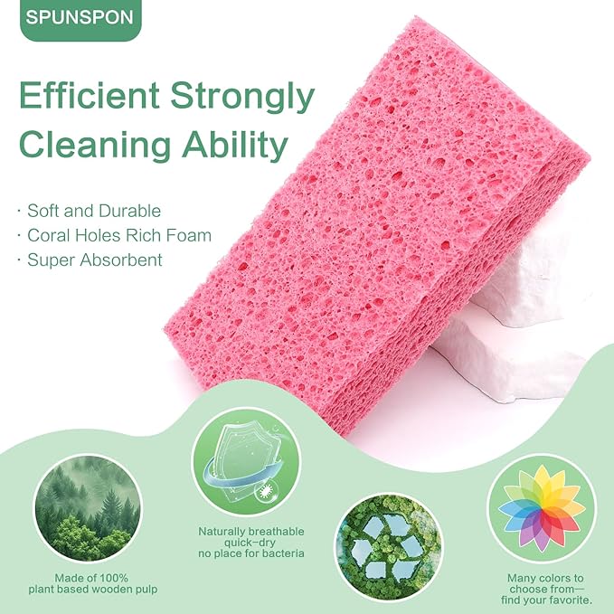 Large Cellulose Sponges, Kitchen Sponge for Dish, Thick Heavy Duty Scrub Pads, Non-Scratch Scrubber for Household/Cookware/Bathroom/Office/Boat 5.5" x 3" x 1" (7 Pack) Pink