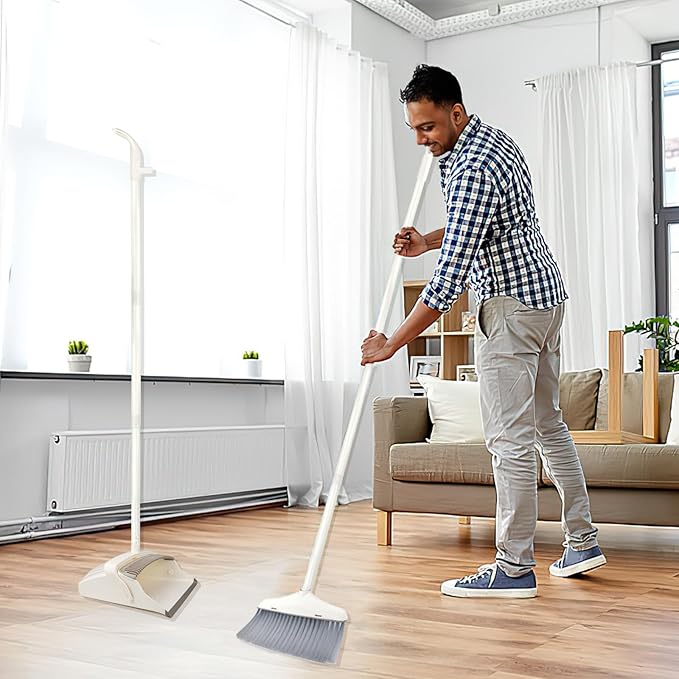 Broom with Dustpan Combo Set for Clean - Broom and Dustpan Set, 61" Broom and Dust Pan with Long Handle, Dust Pan and Broom Set, Broom with Dustpan Set Suitable for Home, Kitchen, Office, Salon, etc.