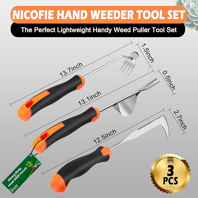 2026 Hand Weeder Tool, Rubber Handle Manual Weeder Puller Tool, Uprooting Weeding Tools, Crack Weeder Crevice, 4 Teeth Weeding Tool, Weeding Artifact Tool for Gardening(3 Pcs)