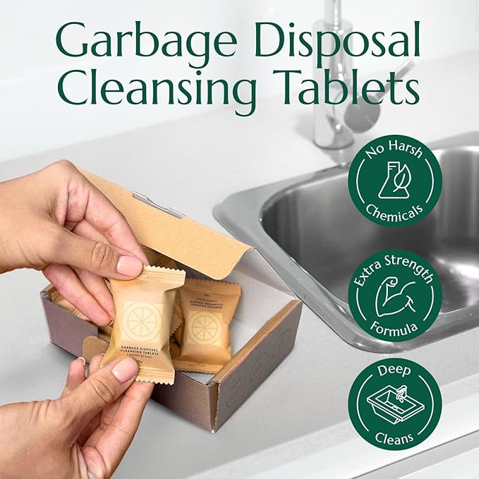 CLEANOMIC - Garbage Disposal Cleansing Tablets (8 Pack) - Foaming Garbage Disposal Cleaner and Deodorizer, Household Garbage Disposal Cleaners, Sink Cleaner and Deodorizer, Kitchen Drain Cleaner