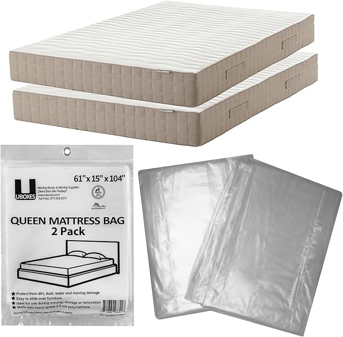 UBOXES Queen Size Mattress Covers/Bags 61" x 15" x 104" Moving Supplies (QUEENCOVER02) (packaging may vary)