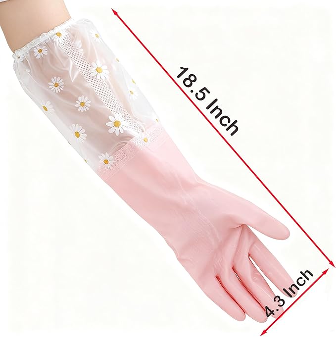Dishwashing Cleaning Gloves Tear-Resistant Rubber Household Cleaning Gloves with Long Elastic Cuffs for Chores