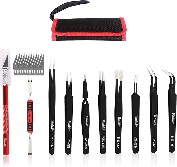 Precision Tweezers Set, Kaisi 10 PCS ESD Tweezer Set, Anti-Static Stainless Steel Tweezers Kit Curved Tweezers for Craft, Jewelry, Electronics, Laboratory Work