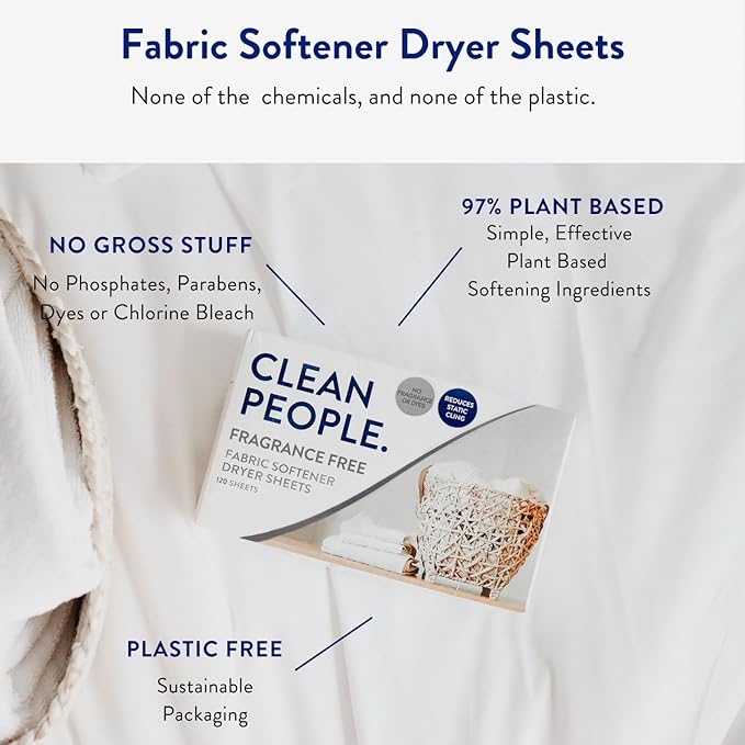 The Clean People Fabric Softener Sheets - Dryer Sheets - Softens & Removes Static Cling - Vegan Laundry Softener, Essential Oils - Fragrance Free 360 Pack