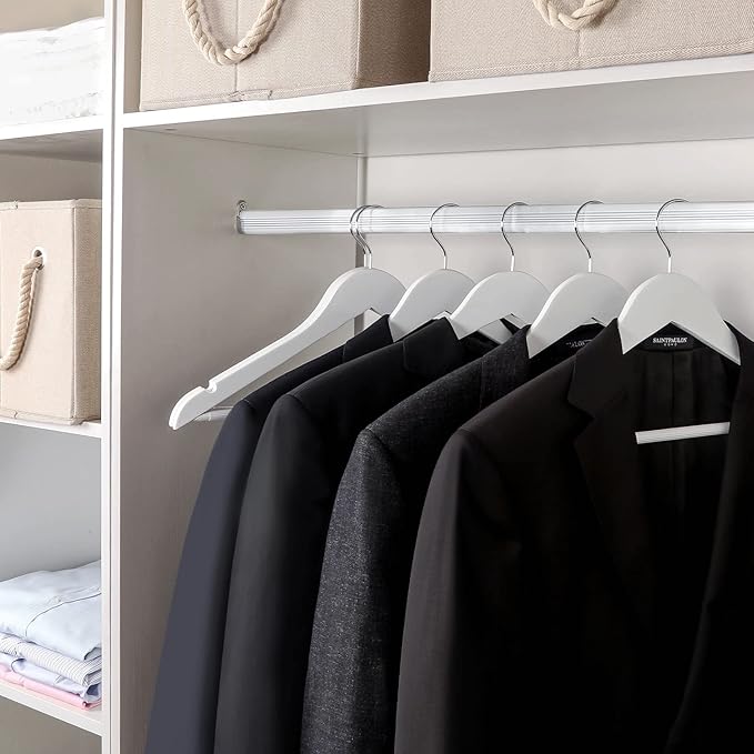 TOPIA HANGER Wooden Coat Hangers 20 Pack, White Wood Suit Hangers with Non Slip Pants Bar, 360° Swivel Hook and Shoulder Notches for Camisole, Jacket, Pants, Smooth Finish Clothes Hangers - CT34W20