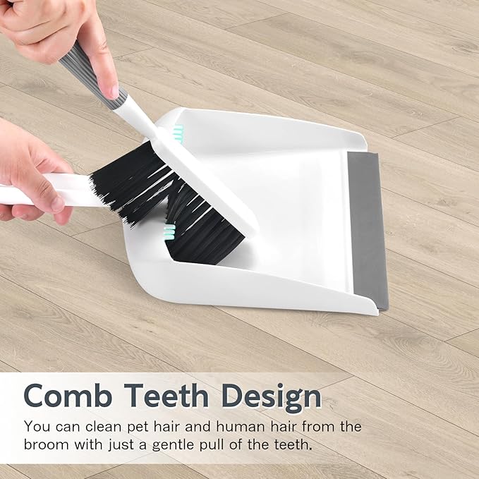 SetSail Mini Broom and Dustpan Set, Portable Cleaning Brush and Dustpan Combo Nesting Snap-On Handheld Dust Pan and Brush Set, Small Brush Dustpan for Kitchen, Desktop, Pet, Floor, Sofa, Grey White