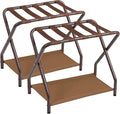 AMHANCIBLE Luggage Rack, Set of 2, Foldable Suitcase Stands for Guest Room, Metal Luggage Holder with Storage Shelf for Bedroom, Hotel, Easy Assemble, Bronz HLR02BZ