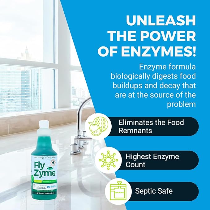 Fly-Zyme, Highly Concentrated Enzyme Drain Cleaner for Pipes & Fruit Flies, Citronella Scented Organic Waste Degrader & Odor Neutralizer, 32 fl oz, Pack of 2