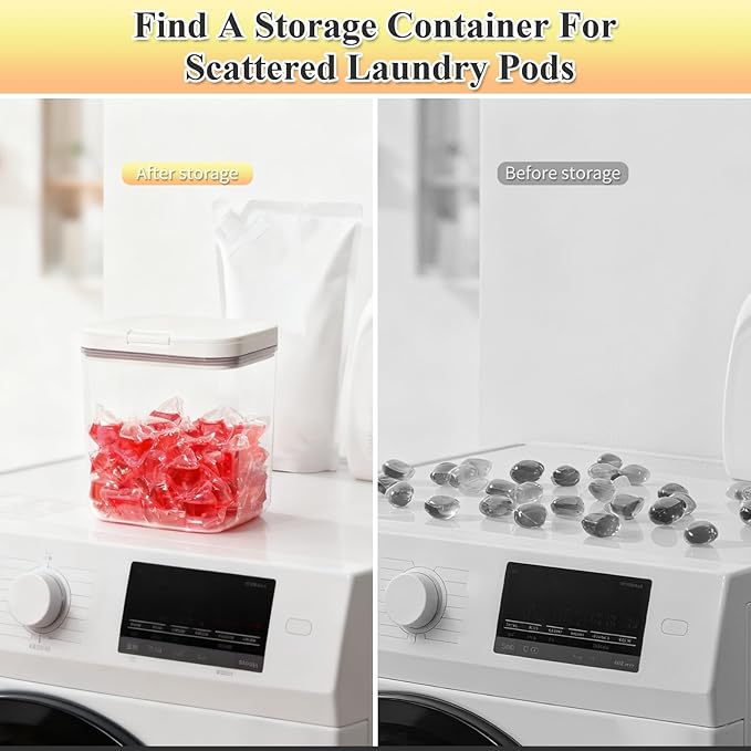Gute Laundry Pod Holder with Lid - 67oz Sealed Automatic Pop-Up Dispenser, Laundry & Dishwasher Pods for Laundry Room Organization-2L