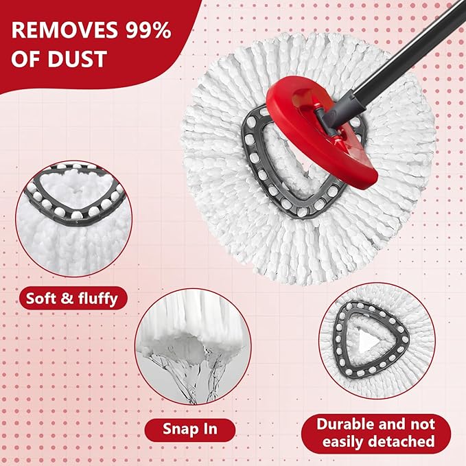 Easywring 1-Tank System,Mop Replacement Heads for O-Ceda Replace , Spin Mop Heads Replacements, Microfiber Spin Mop Refills, Easy Cleaning Head Replacement (1 Base+5pcs White)