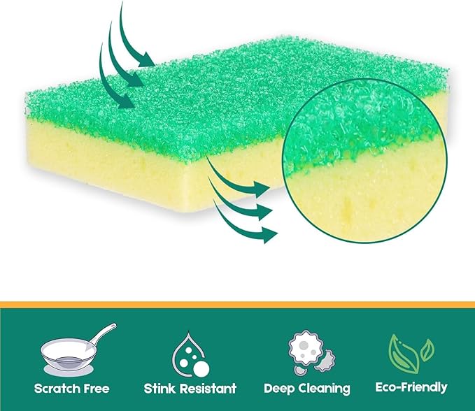 Scrub Sponge, Dual-Sided Temperature-Responsive Scrubber - Non-Scratch - Multipurpose Dish Sponges for Kitchens, Bathrooms, and Outdoor Use - 8 Pack