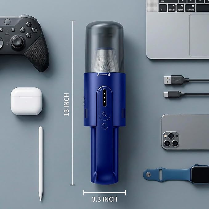 Handheld Vacuum Cordless, 5-in-1 Car Vacuum Portable Cordless 30 Mins Rapid Rechargeable Hand Vacuum Brushless Motor 19000Pa Strong Suction, Dust Busters for Car Home with 4 Nozzles, Blue