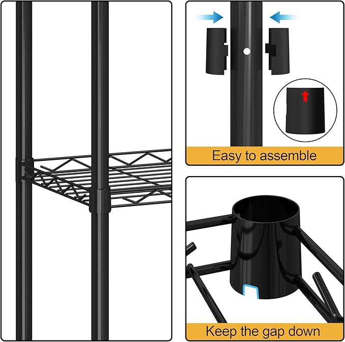 HOMEFORT Storage Shelves, 5-Wire Shelving, Metal Shelving Unit,Small Wire Shlving Rack for Kitchen, Pantry, Bathroom, Black, 16.5" W x 11.4" D x 47" H