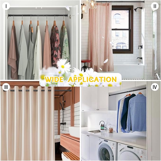 Closet Rod,17 to 96 Inch Adjustable Closet Rods for Hanging Clothes Heavy Duty Closet Hanging Rod Metal Black Closet Poles for Wardrobes