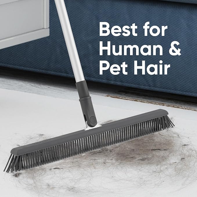 Superio 16"" Slim Silicone Salon Broom - Carpet Rake for Liquid, Human Hair, and Pet Hair, and Fur Space Saving and Easy to Wash, 12811274