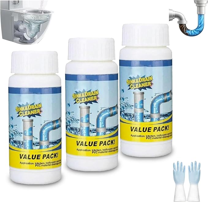 Powerful Sink and Drain Cleaner for Clogged Pipes, Kitchen, Bathroom and Shower (3PCS)