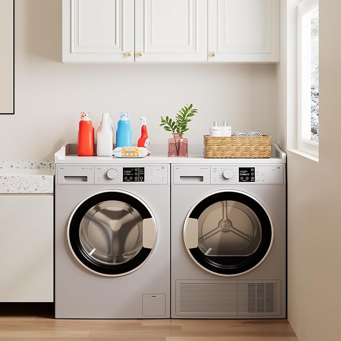 OAKHAM HOME Washer Dryer Countertop 54" W x 27.5"D Washer Dryer Topper with Non-Slip Pads Laundry Countertop for Laundry Room Organization and Storage, White