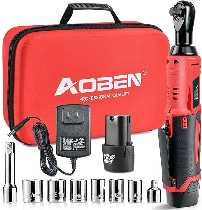 AOBEN 3/8" 12V Power Electric Ratchet Wrench Set with 1 2000mAh Lithium-Ion Battery And Charger