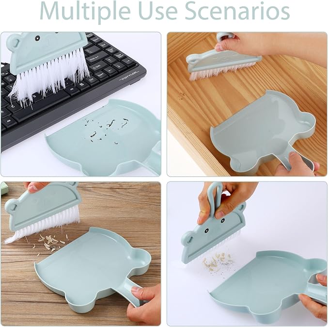 Amabro Small Dustpan Broom Set, Mini Dust Pan with Brush Set Hand Dustpan Table Top Brush Cute Table Crumb Sweeper Broom for Home Desktop Sofa Kitchen Keyboard Sweeping Cars Pet Nest(Blue)