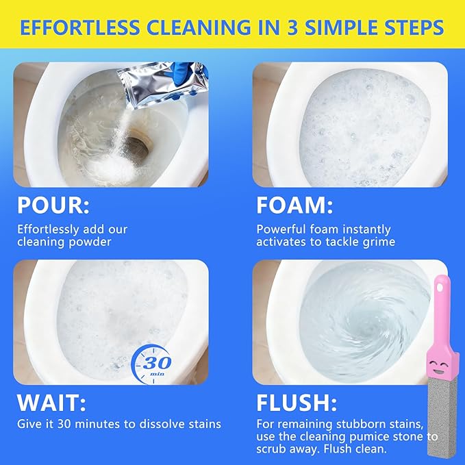 Foaming Toilet Bowl Cleaner Powder: Self-Activating Foam Toilet Cleaner for Deep Cleaning - Stain Remover for Bathroom (400g)