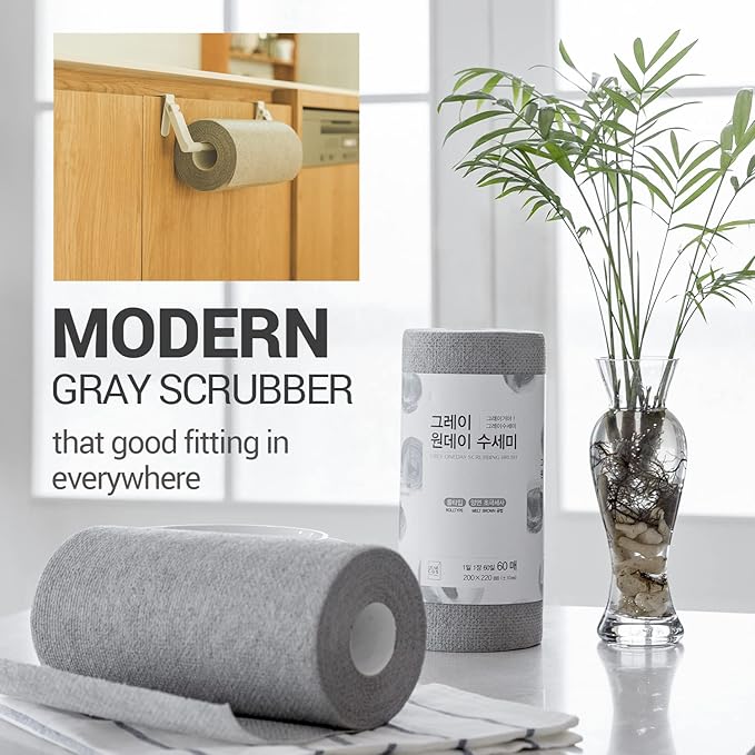 DEARCUS One Day Scrubber Disposable Dishcloth Sheets – Odor-Free Lint-Free Non-Scratch Melt-Blown PP Cleaning Cloths for Dishes, Cookware, Cooktop & Bathroom | Gray, 1 Pack 60 Sheets (~2 Month Supply)
