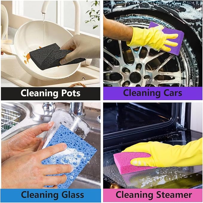 Cellulose Sponges, Large Size 4" x 6" x 1" - Heavy Duty Scrub Kitchen Sponge, Clean Tough Messes Without Scratching Kitchen Cleaning Pads, Pop Up Eco DIY (7 Pack), Mixed