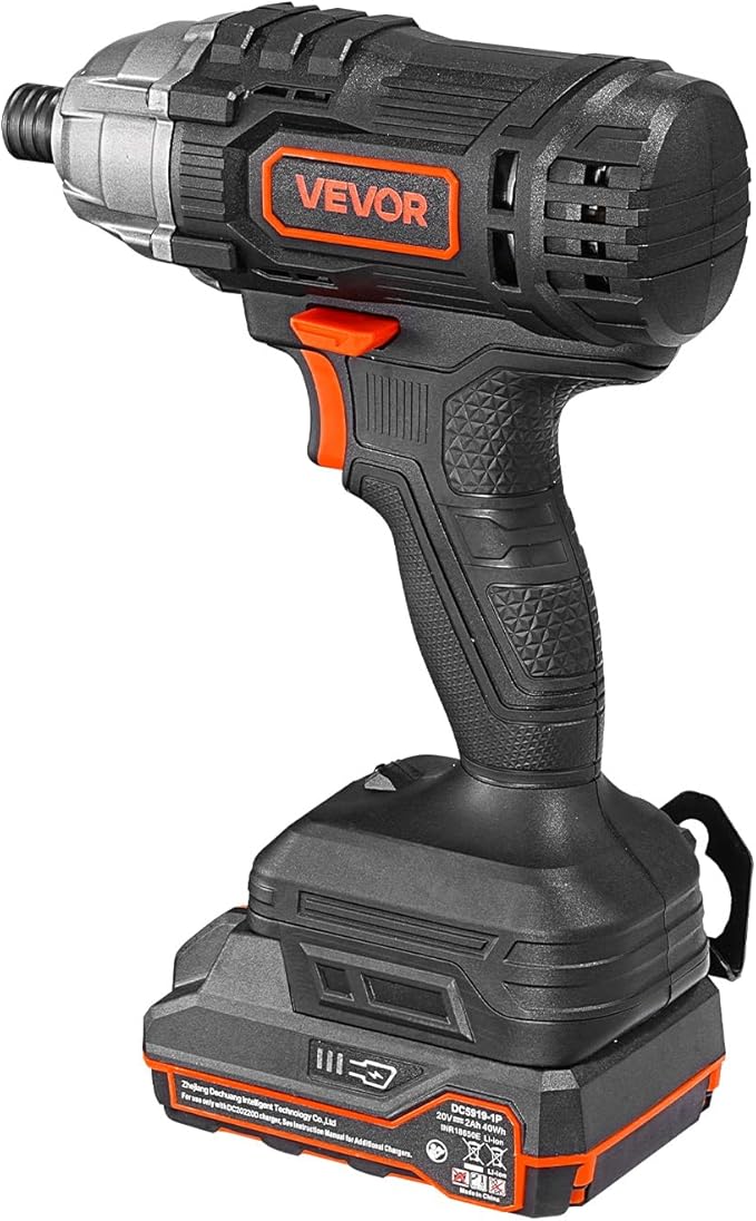 VEVOR Impact Driver, 1/4 Inch, 2800 RPM Max Speed, 20 V Powerful Motor, Electric Cordless Impact Driver Kit with Battery and Charger, 10 Bits, LED Work Light, for Furniture, Electrical, Home Repairs