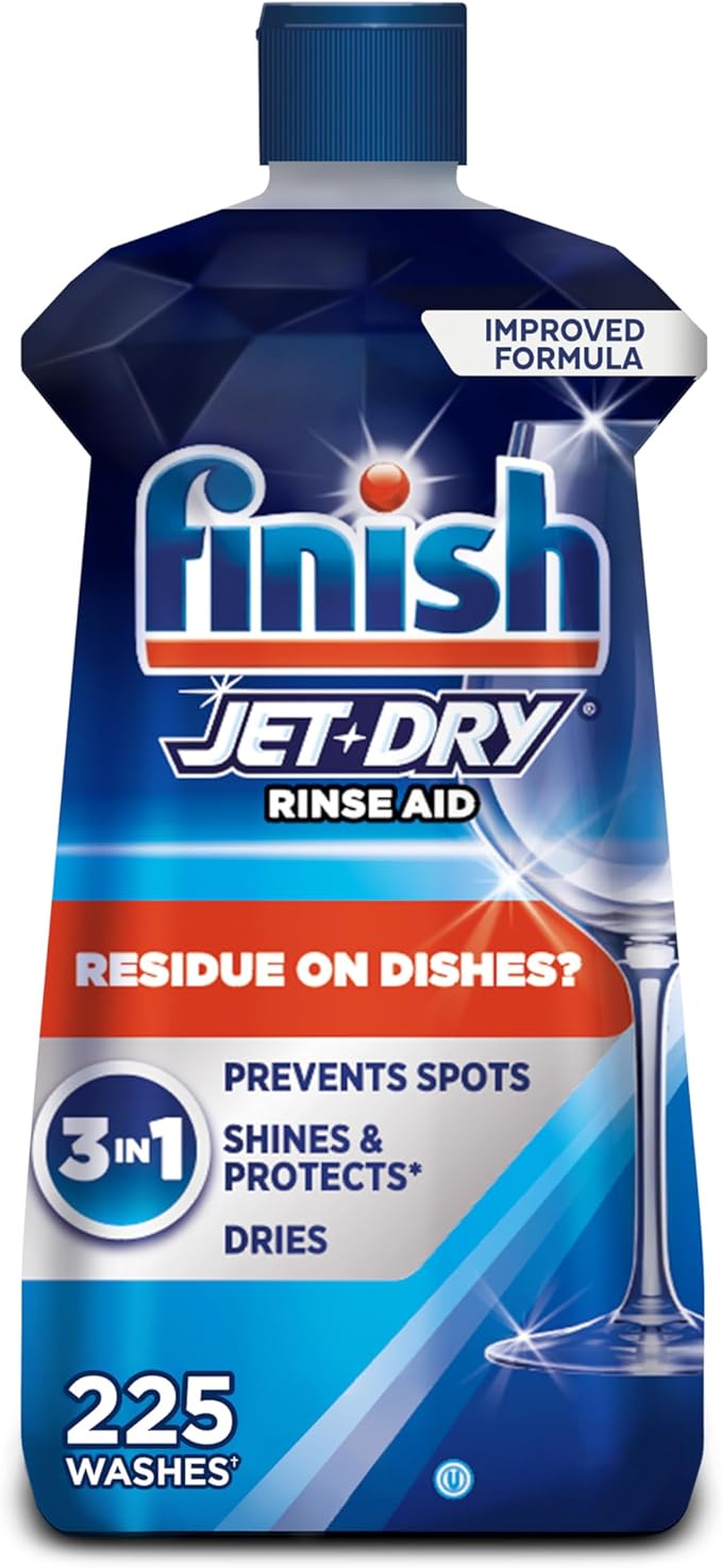 Finish Jet-Dry Dishwasher Rinse Aid, Compatible with Dishwasher Detergent, Prevents Spots & Residues, Dries, Shine & Protects, 23 oz, 225 Washes.