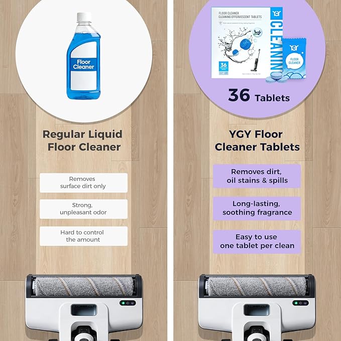 YGY 36 Pack lavender Scent Floor Cleaner, Deodorizes and Deep Cleans for Multiple Hard Floors, Lavender Scent, Compitable with Tineco Vacuum Mop, Cleaning Solution-36 Tablets